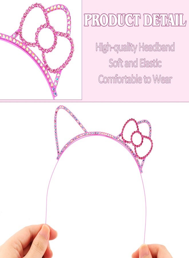 Chanaco Cat Ears Headbands Kitty Party Favors Birthday Decorations Metal Rhinestones Pink Gabby Hair Accessories Pink Bow Cat Headpieces Cute Gifts - Image 2